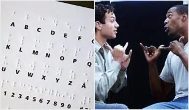 braille and people conversing sign language